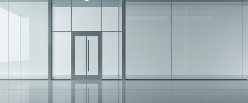 Office entrance featuring glass door and windows with empty space for copy