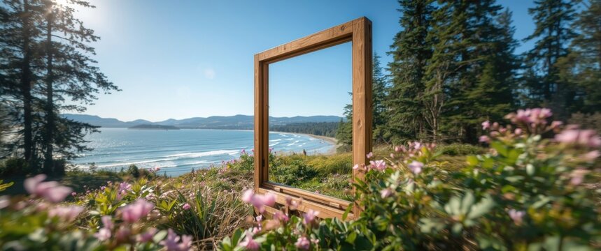 Window frame overlooking Scenic beach state park in Washington