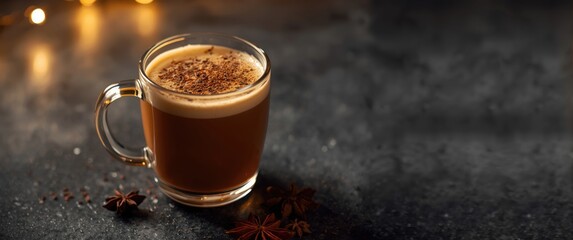 Chai Tea Latte in a glass mug featuring Indian black tea with milk and spices