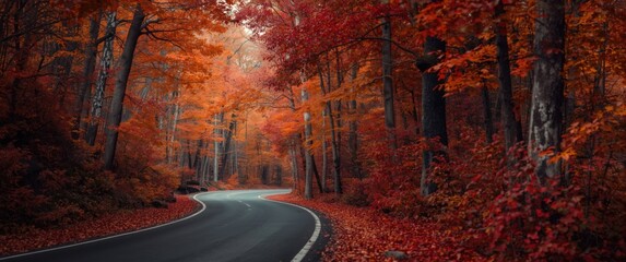 Road lined with red foliage