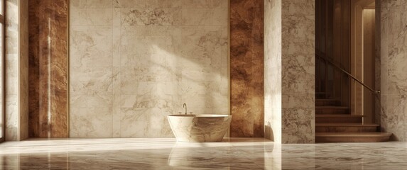 Textured beige backdrop featuring Portoro marble wallpaper, glossy marble floor, and natural granite stone