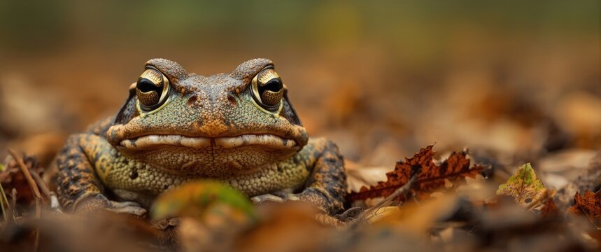 Natural facial perspective of a Bufo bufo, the Common European toad