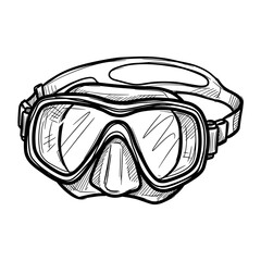 Diving mask illustration in sketch style monochrome design  