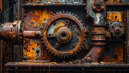 Rusty Industrial Machinery with Gears and Pipes.