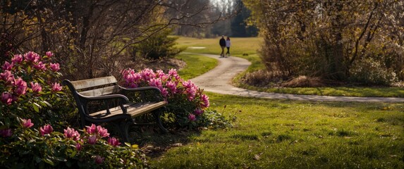 Obraz premium Inniswood Park bench in picturesque Westerville, Ohio