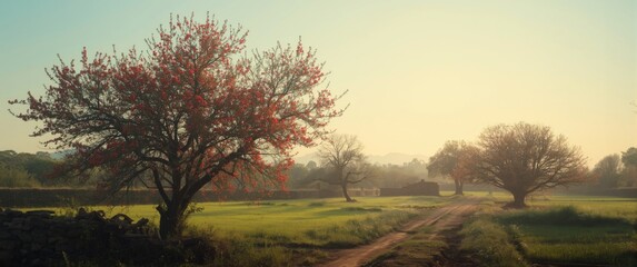 Bright morning with a beautiful Gulmohar tree in full bloom