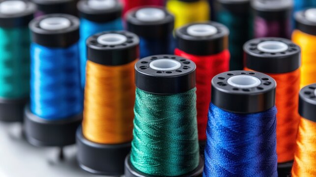 A collection of colorful spools of thread.