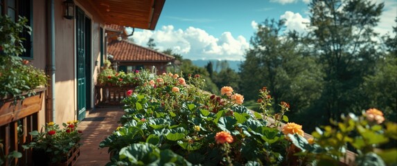 Naklejka premium Lush garden bed on the balcony