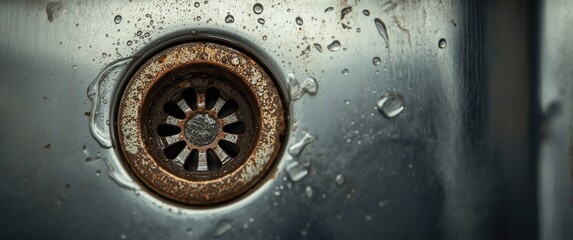 Stainless Steel Sink Plug Hole with Rust and Dirt