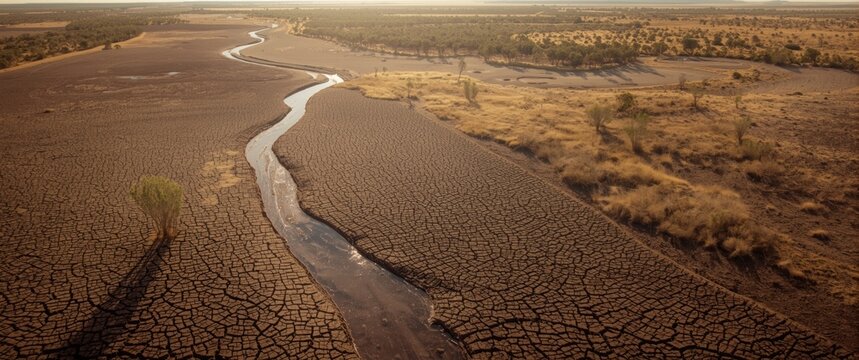 Bogan River during summer drought in Nyngan, New South Wales, Australia