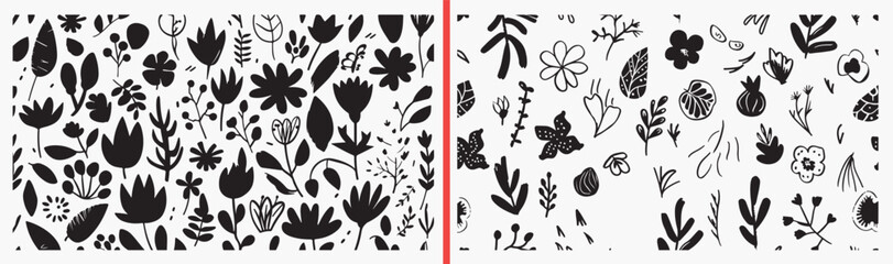 Botanical Foliage Nature Pattern Art Collection, Hand Drawn Leaf Branch Sketch Design Vector, Simple Plant Element Doodle Clipart Bundle Art, Decorative Natural Graphics Bundle Stock Set Art, Elegant 