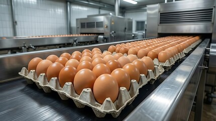 Quality Control Inspection of Fresh Brown Eggs in Modern Production Facility