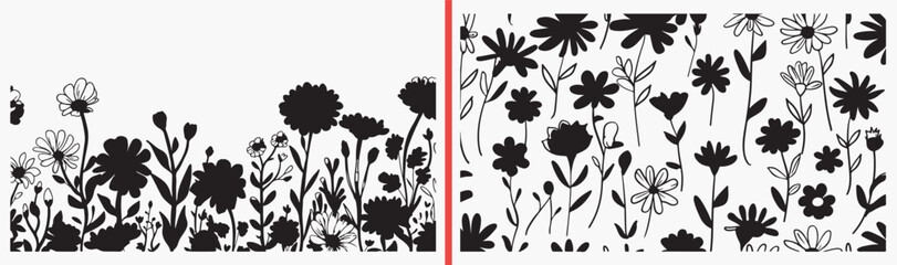 Botanical Floral Leaf Nature Pattern Collection, Hand Drawn Plant Branch Sketch Art Design, Simple Wildflower Element Doodle Vector Clipart, Decorative Natural Graphics Bundle Stock Set Art, Elegant B © Geetaroy