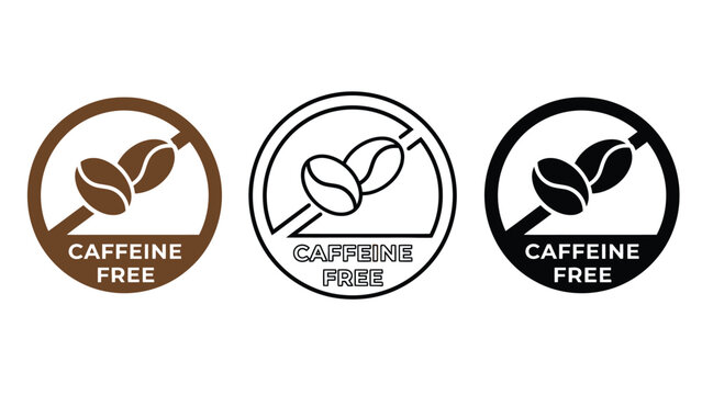 Three caffeine free logos with coffee beans on a white background