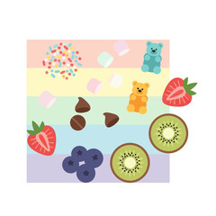 Vibrant Rainbow Treats: A Playful Composition of Fruits, Sweets, And Colorful Sprinkles