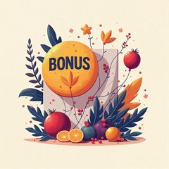 BONUS concept illustration with text written on yellow stamp sign and bag and groceries background