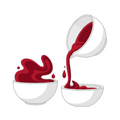 Vibrant Red Liquid Poured Into Bowls: An Artistic Illustration on a Clean White Background