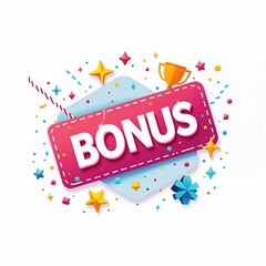 BONUS text written on red rectangle stamp with symbolic colorful background