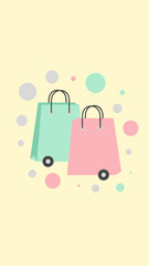 Vibrant Shopping Bags Illustration With Abstract Bubbles On A Pastel Yellow Background