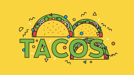 Vibrant Tacos Illustration In a Modern Style Over a Yellow Background for a Food Design