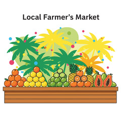 Vibrant Tropical Farmer's Market Displaying Fresh Produce Under Palm Tree Canopy