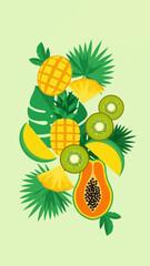 Vibrant Tropical Fruit Arrangement Featuring Pineapples, Kiwi, Papaya, And Lush Foliage