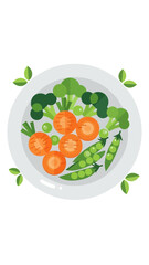 Vibrant Vector Illustration Of Fresh Vegetables Displayed Beautifully On A White Plate
