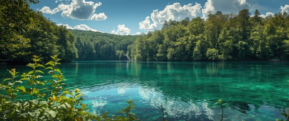 Summer at Plitvice Lakes: exploring water, nature, and forest landscapes with vibrant green plants and spring beauty