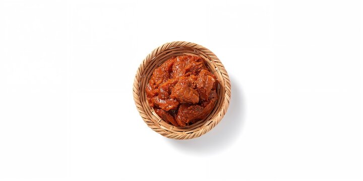 White background showcasing shrimp paste as a traditional ingredient, highlighting processing methods