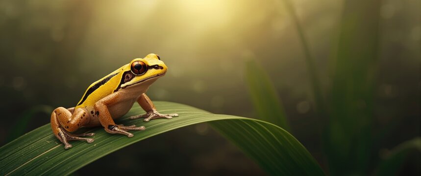 Cute Hyperolius semidiscus with Yellow Stripes