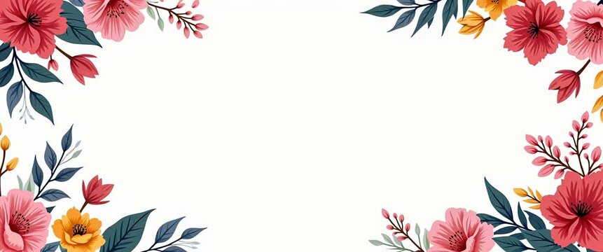 Elegant floral border with vibrant blossoms gently swaying, accompanied by a slow pan across the design, creating a serene and minimalist animated backdrop, perfect for branding.