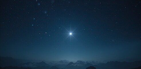 Naklejka premium Stunning starry night sky over majestic mountain range with bright star