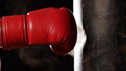 Powerful boxer punching bag with red gloves - Powered by Adobe