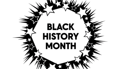 Black history month logo with stars and bold text on transparent background isolated on transparent background