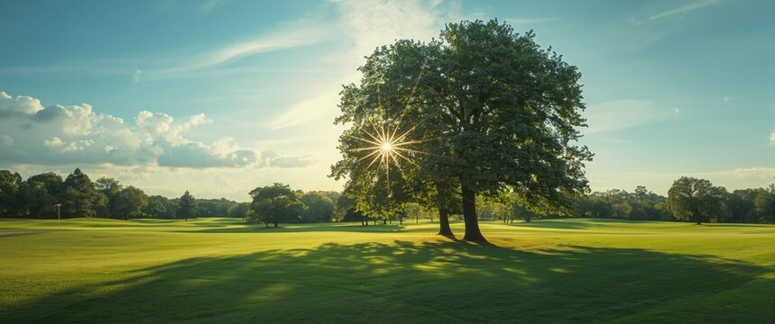 Shadows cast by trees in sunny sky background, capturing spring and summer nature landscapes