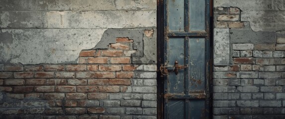 Vintage concrete wall with an iron door attachment