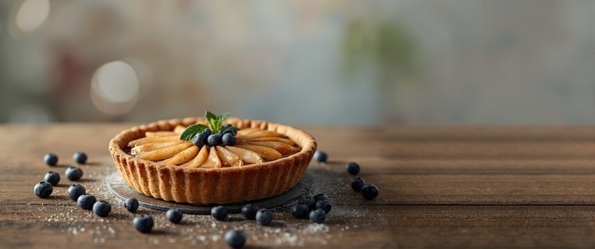 Blueberry and pear pie with fresh berries background, food, table, light, fruit, cake, blue, menu, breakfast, healthy