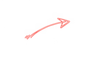 Red neon glow arrow pointing up on a transparent background, indicating growth, direction, success, and progress