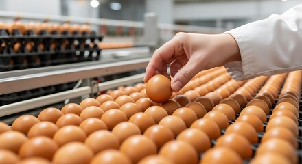 Quality Control Inspection of Fresh Brown Eggs in Modern Production Facility