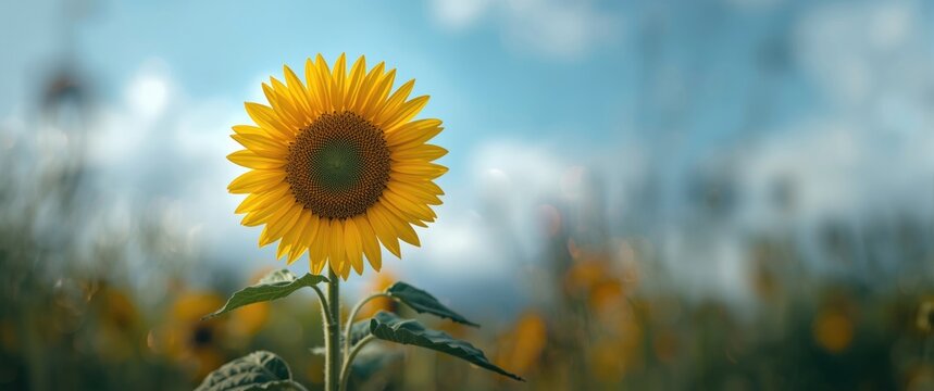 In a lively garden near Palmerston North, NZ, a single sunflower stands out