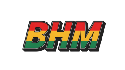 Bhm logo with colorful letters and black outline on transparent background isolated on transparent background