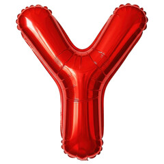 Bright uppercase letter Y shaped red inflatable air balloon on transparent background