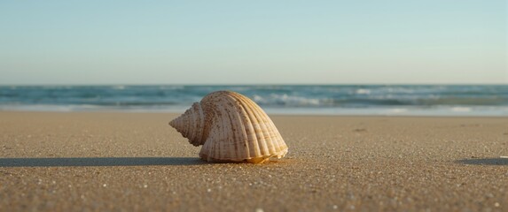Obraz premium Sand with seashell and ample space for personalization