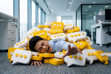 business man caught in a 3d rendered speech bubble