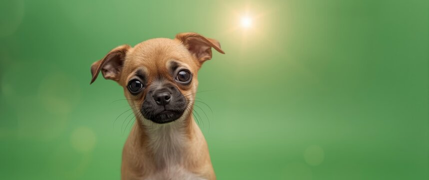 Green background with a Chihuahua dog