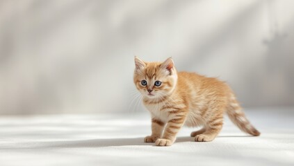 Fototapeta premium Gold-coated Scottish Straight Shorthair Cat, showcasing smooth coat texture and alert posture, studio setting