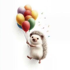 Hedgehog Holds Colorful Balloons and Celebrates a Joyful Occasion in a Bright and Fun Scene
