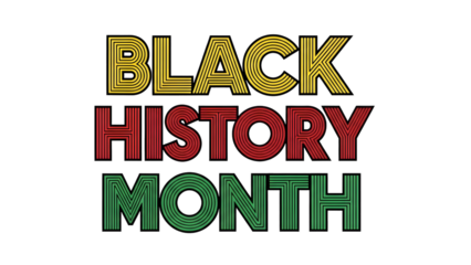 Black history month colorful typographic design isolated on transparent background celebrating african american heritage and culture