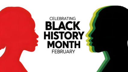 Celebrating black history month with silhouettes of diverse people isolated on transparent background