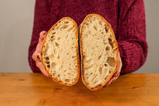 Neapolitan cafone bread with white flour, freshly baked in a bakery and ready to be sold
